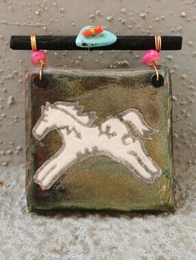 Jeremy Diller Signed Raku Pottery Horse Art Wall Tile Southwestern Decor